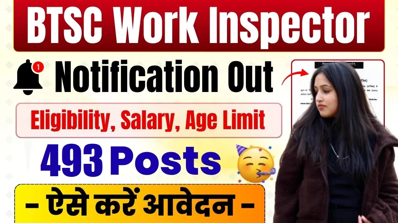 BTSC Work Inspector Mechanical Recruitment 2026 for 493 Posts