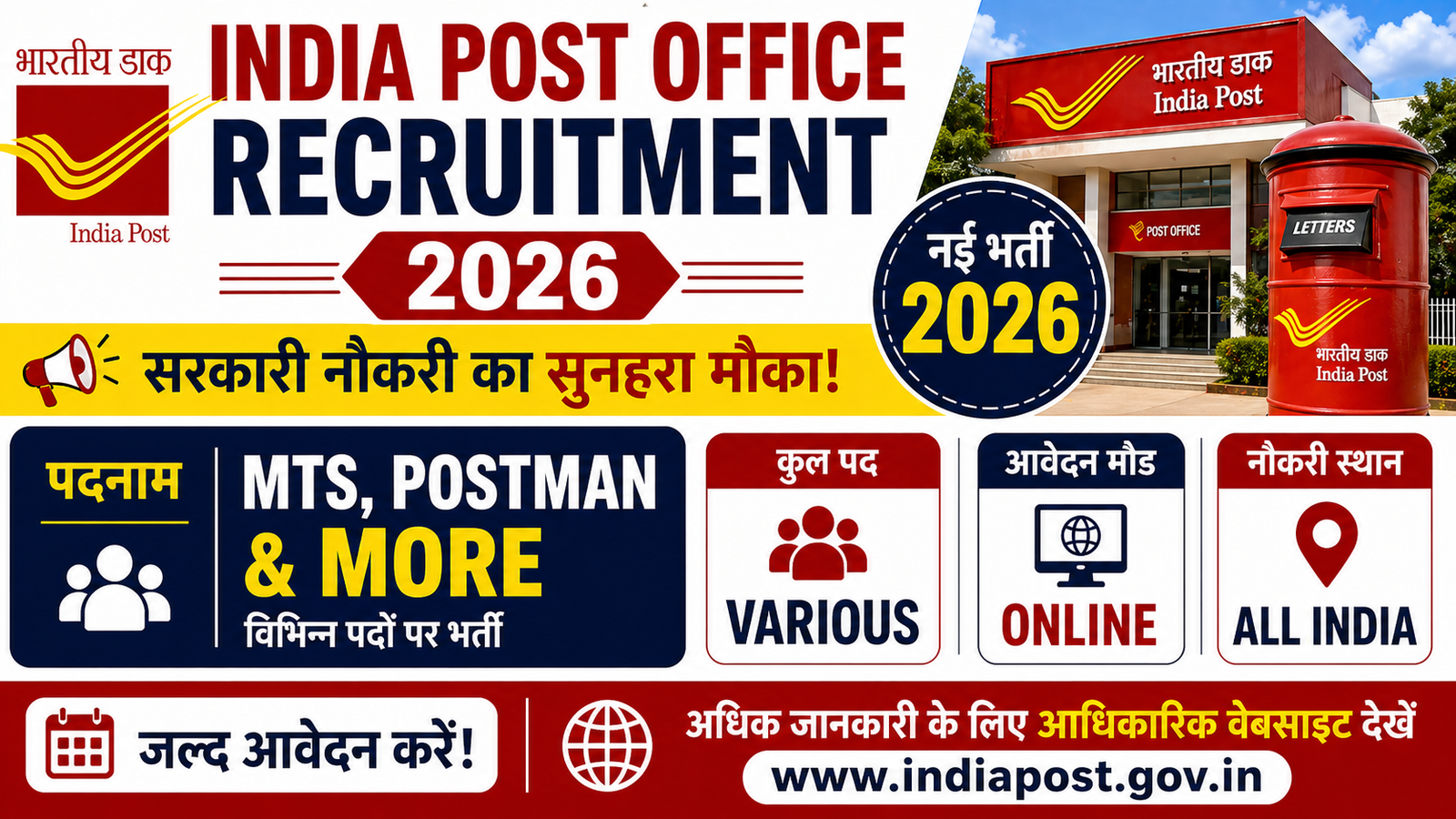 India Post Office Recruitment 2026 for MTS, Postman & More